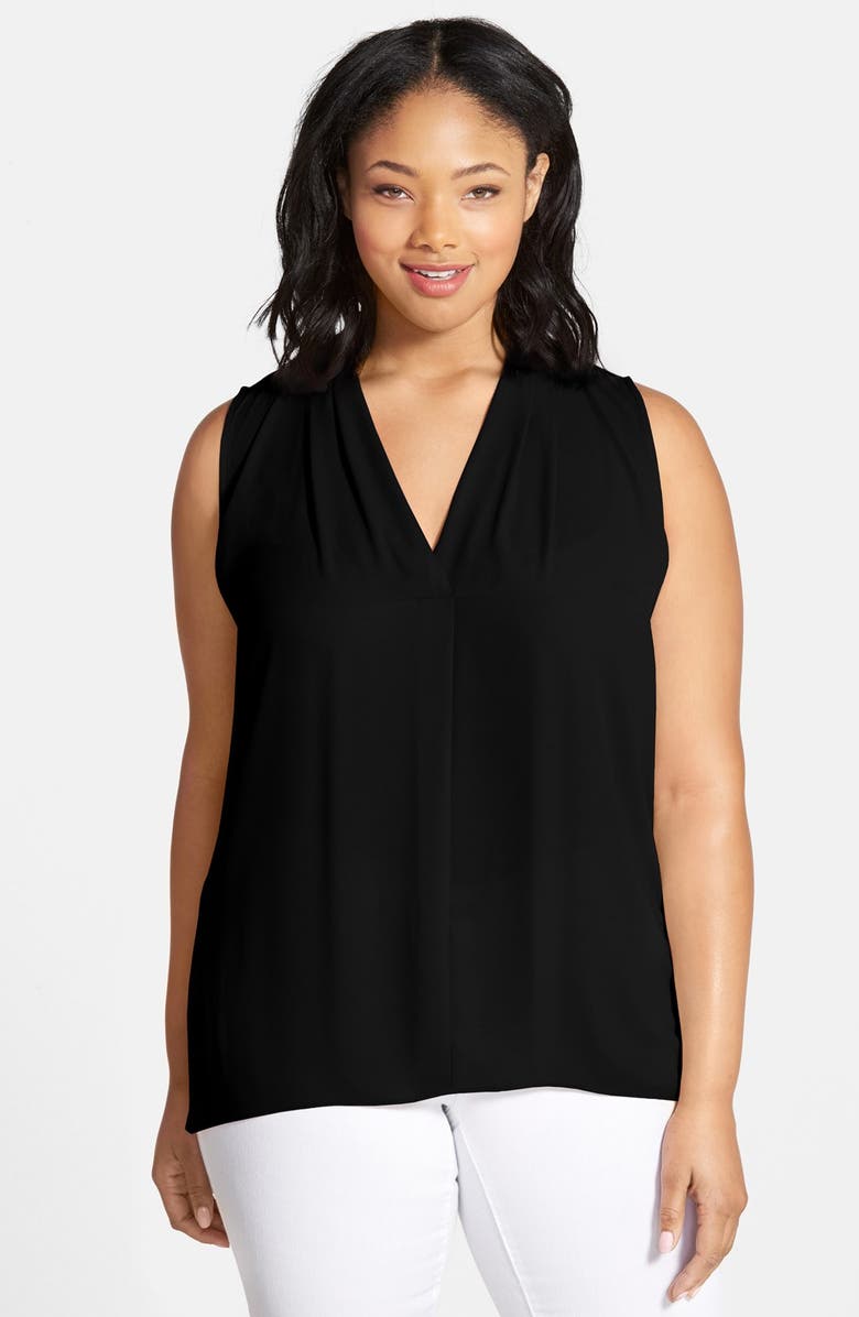 Vince Camuto Pleat Front V-Neck Sleeveless Blouse, Main, color,
