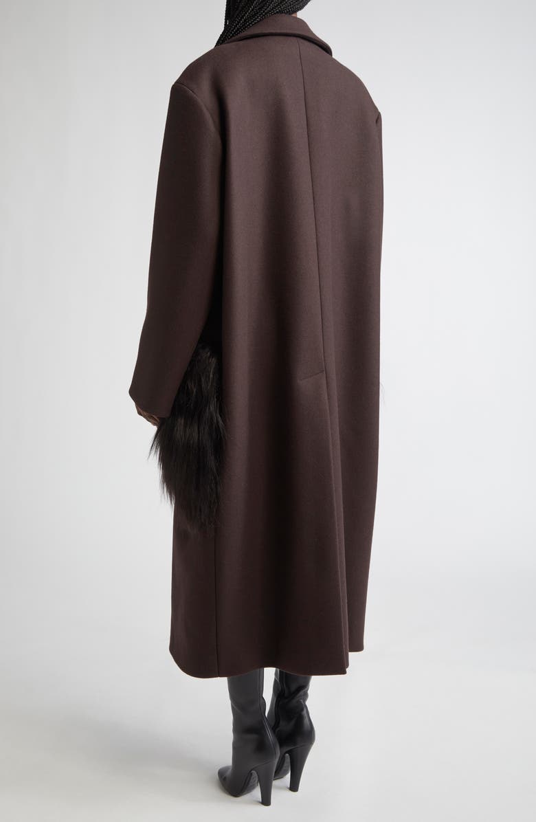 Michael Kors Collection Two-Button Slouch Coat With Long Haired Shearling Trim, Alternate, color, Chocolate