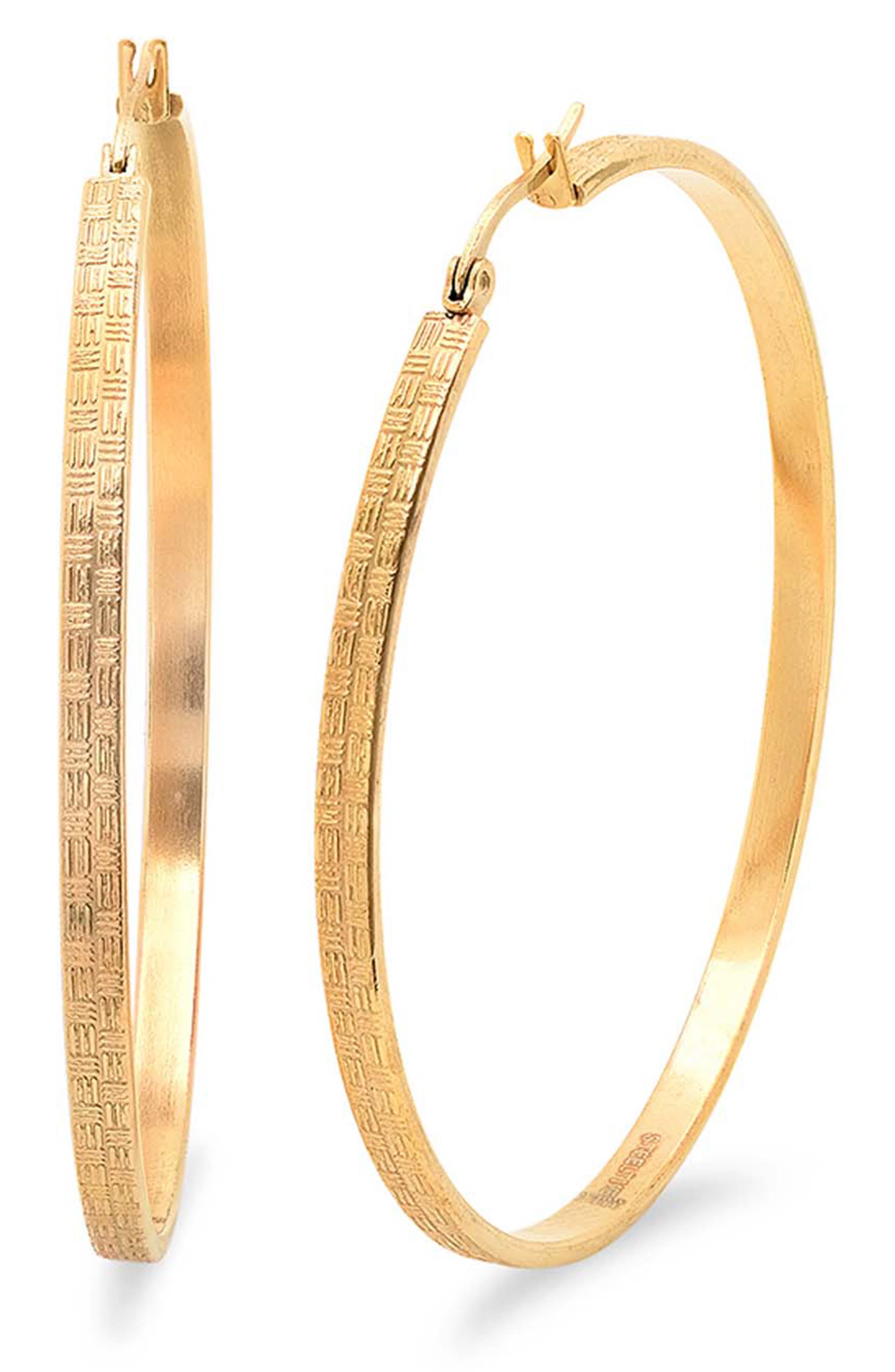 Steeltime 18k Gold Plated Textured Hoop Earrings
