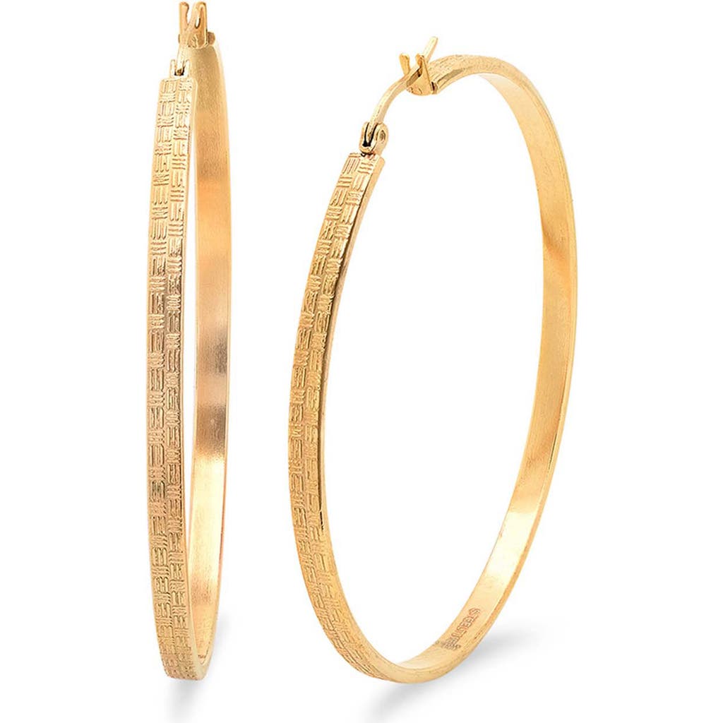 Steeltime 18k Gold Plated Textured Hoop Earrings