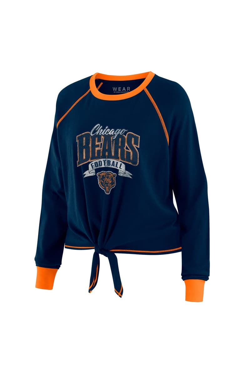 WEAR by Erin Andrews Women's WEAR by Erin Andrews Navy/Orange Chicago Bears Plus Size Tie-Front Long Sleeve Top, Alternate, color, 