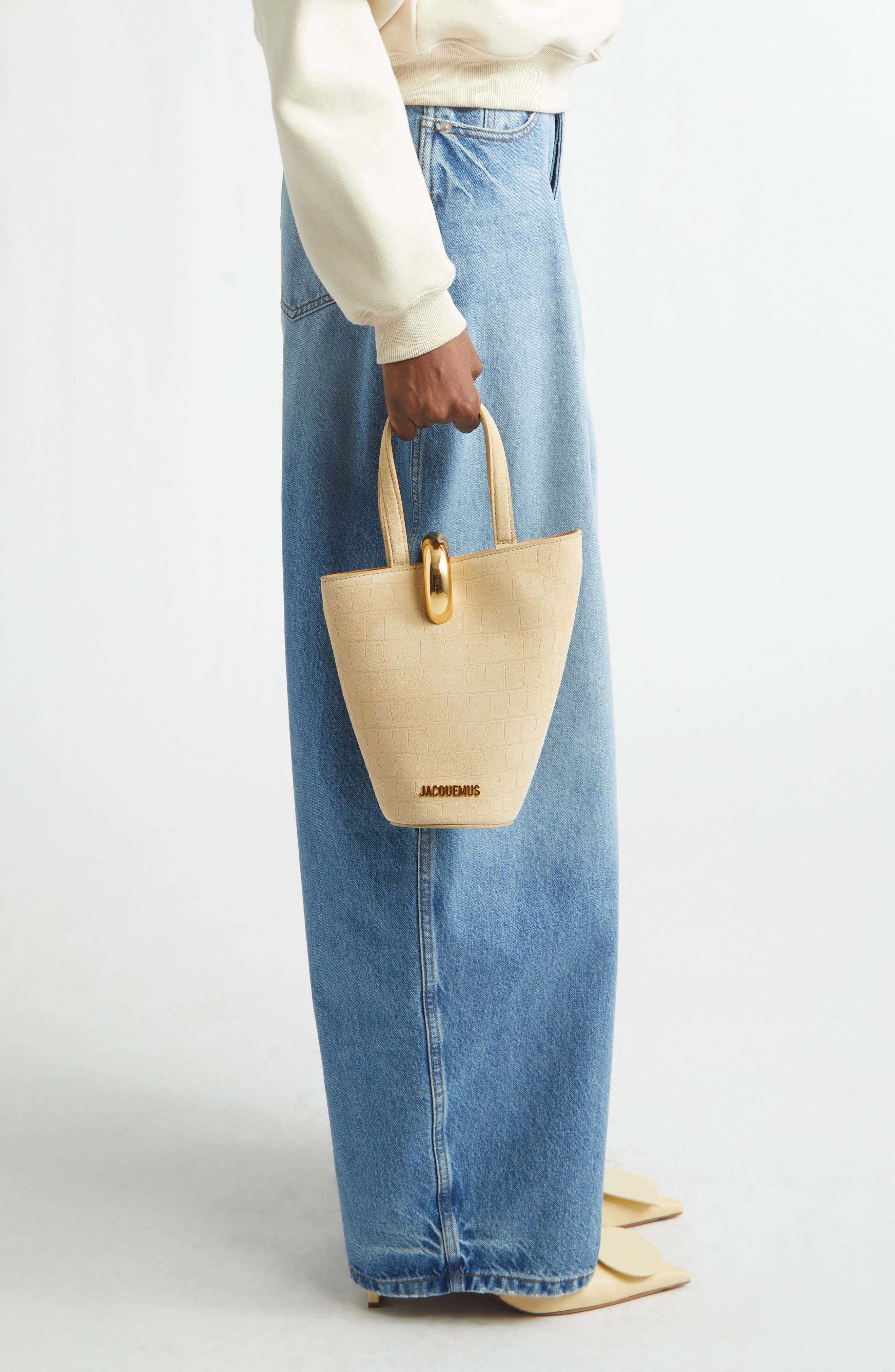 Jacquemus Le Petit Bambola Suede Handbag, Alternate, color, Beige 150