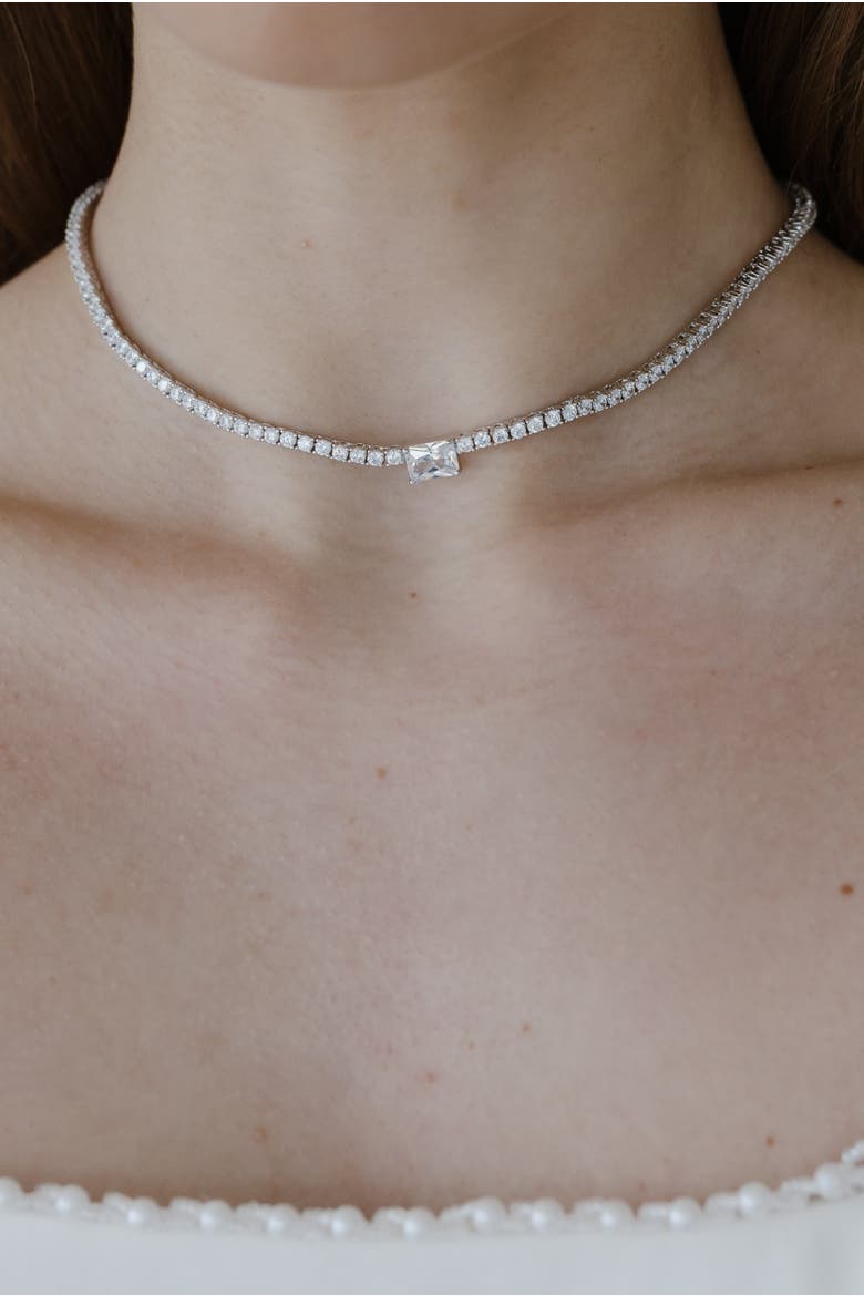 Monaco Crystal Necklace, Alternate, color, Metallic Silver