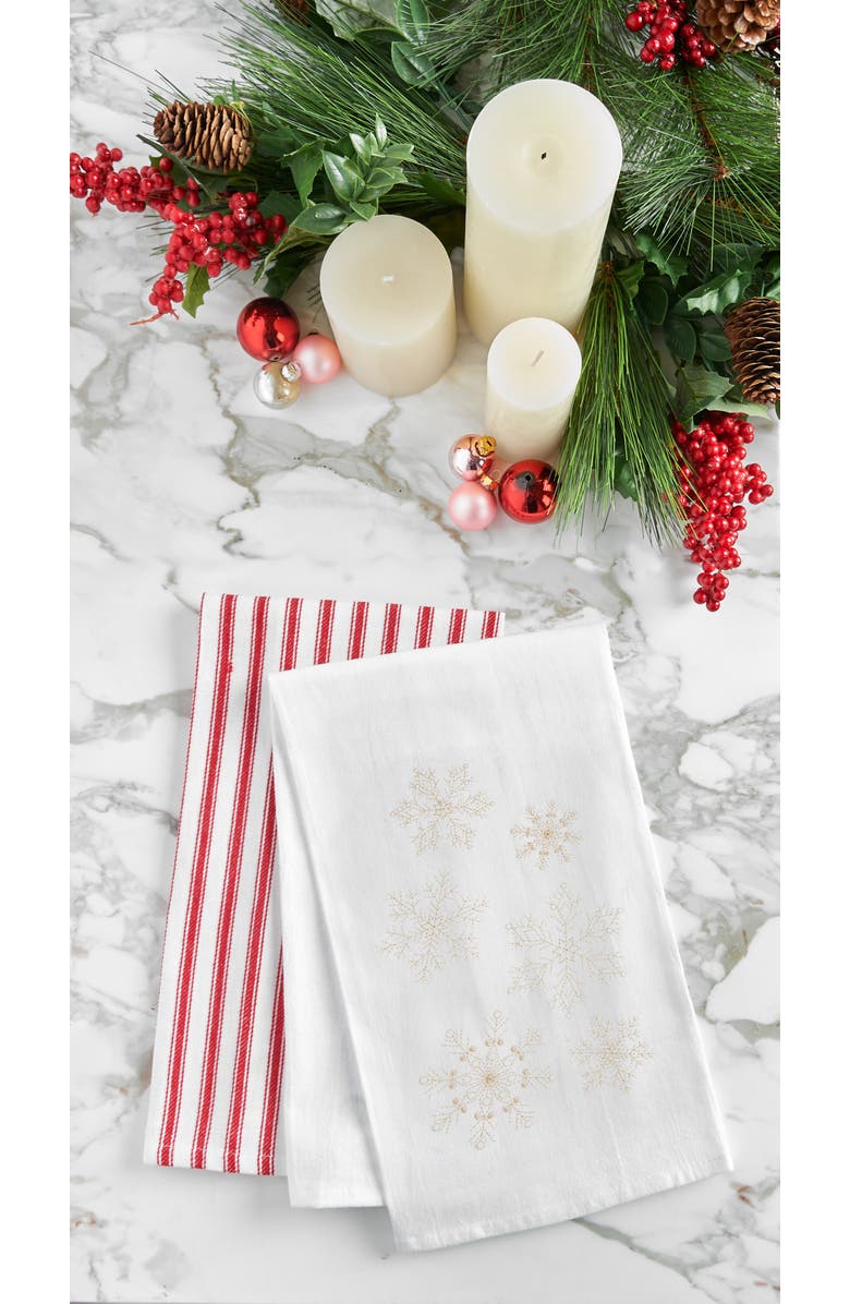 C&F Home Sparkling Gold Snowflakes 100% Cotton Embroidered Flour Sack Christmas Dishtowel, Alternate, color, White