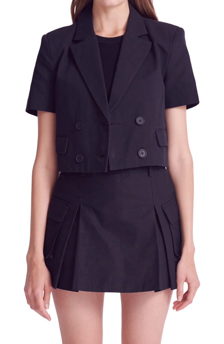 English Factory Short Sleeve Double Breasted Blazer, Alternate, color, Black