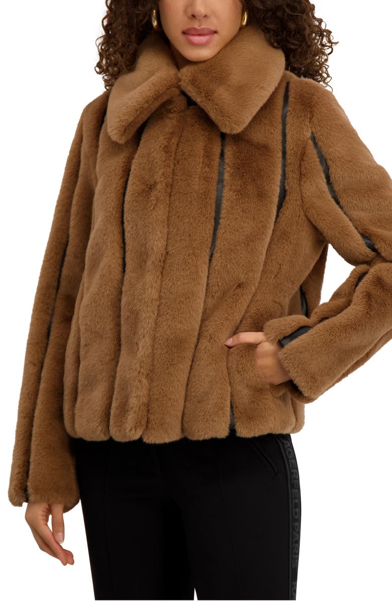KARL LAGERFELD PARIS Vertical Seam Faux Fur Jacket, Alternate, color, Camel