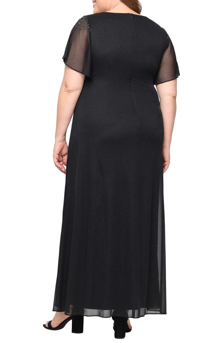 SL FASHIONS Flutter Sleeve Metallic Gown, Alternate, color, Black