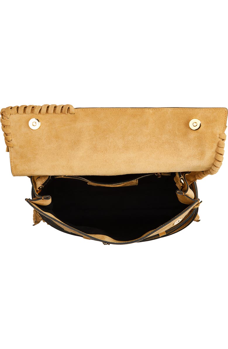 Moschino Large Tie Me Whipstitch Suede Shoulder Bag, Alternate, color,