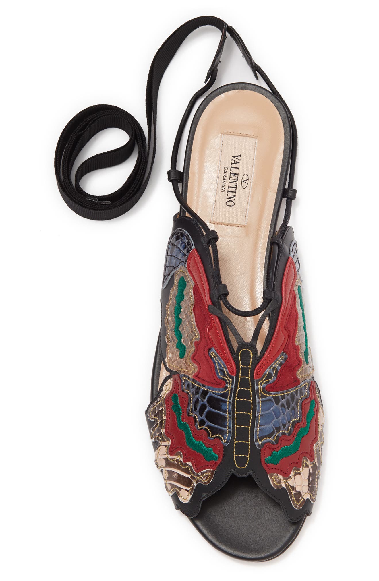 Valentino Snake Embossed Butterfly Sandal, Alternate, color, NERO