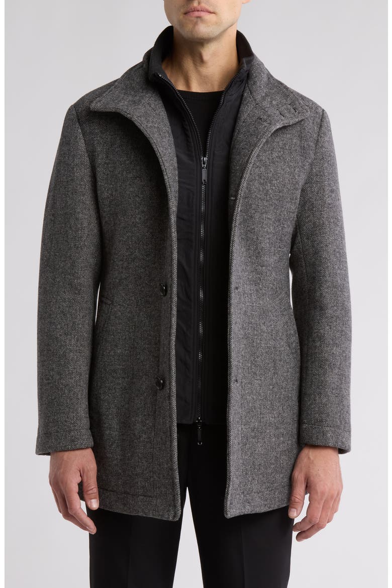 Wool Blend Coat with Quilted Bib, Main, color, GREY