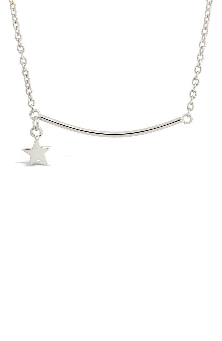 Sterling Forever Curved Bar & Star Charm Pendant Necklace, Alternate, color, Silver