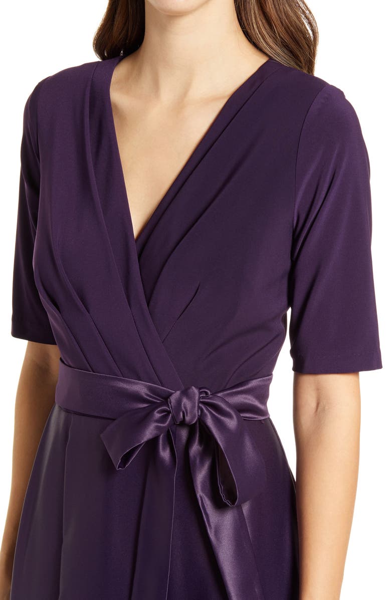 Alex Evenings Surplice Neckline Satin Formal Dress, Alternate, color, Eggplant