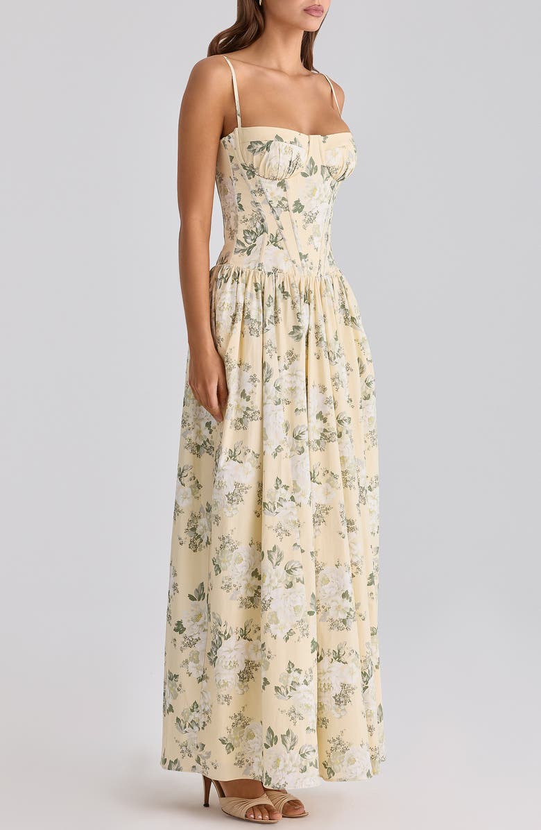 HOUSE OF CB Rona Lemon Floral Stretch Cotton Maxi Sundress, Alternate, color, Lemon Floral