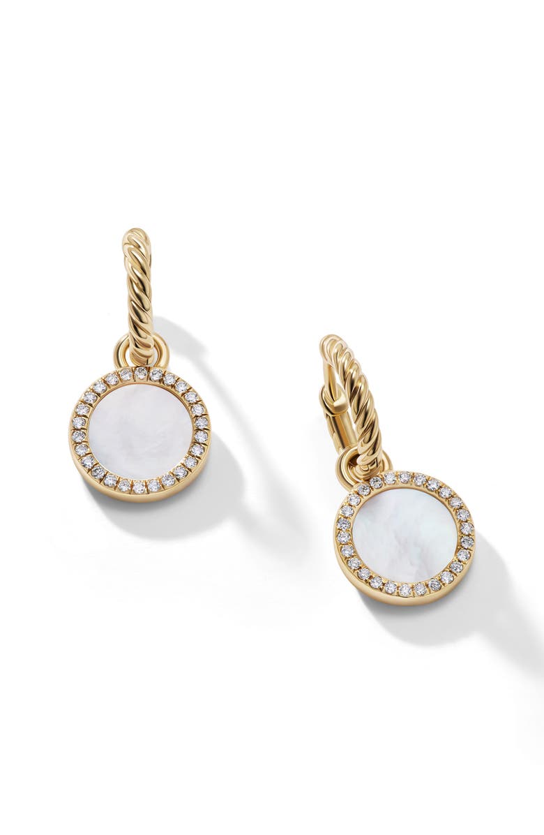 David Yurman Petite DY Elements<sup>®</sup> Drop Earrings in 18K Yellow Gold with Mother-of-Pearl and Pavé Diamonds, Alternate, color, 18K Yellow Gold