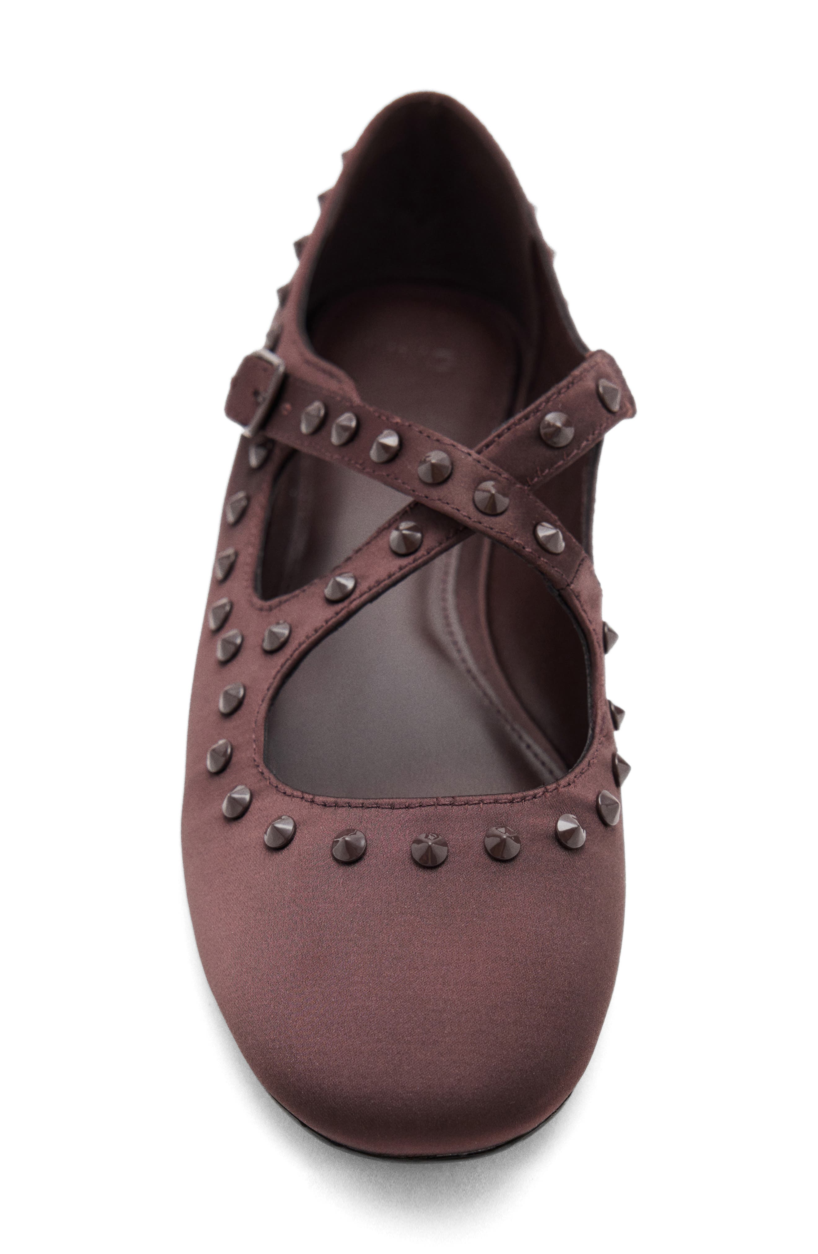 Studded Satin Mary Jane Flat, Alternate, color, CHOCOLATE