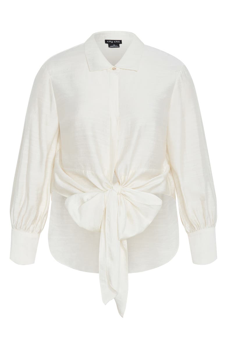 City Chic Winnie Tie Front Satin Shirt, Alternate, color, Cream