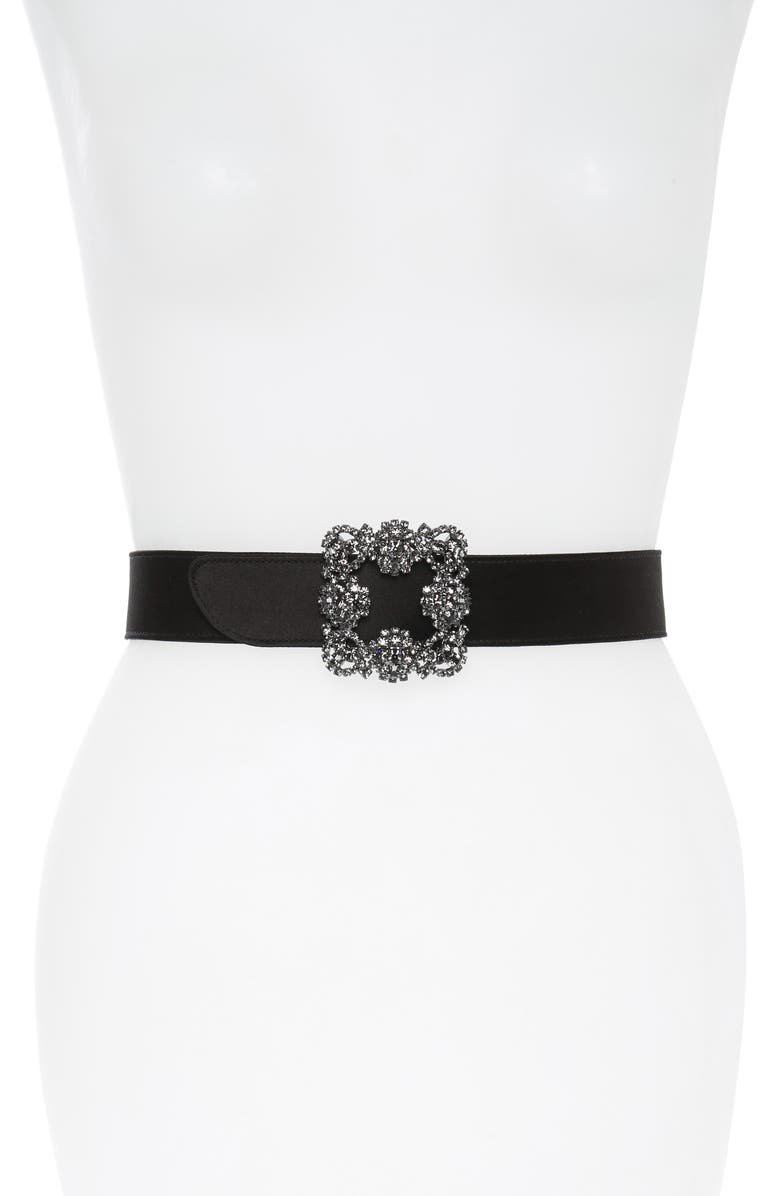 Manolo Blahnik Hangisi Jewel Buckle Satin Belt, Main, color,