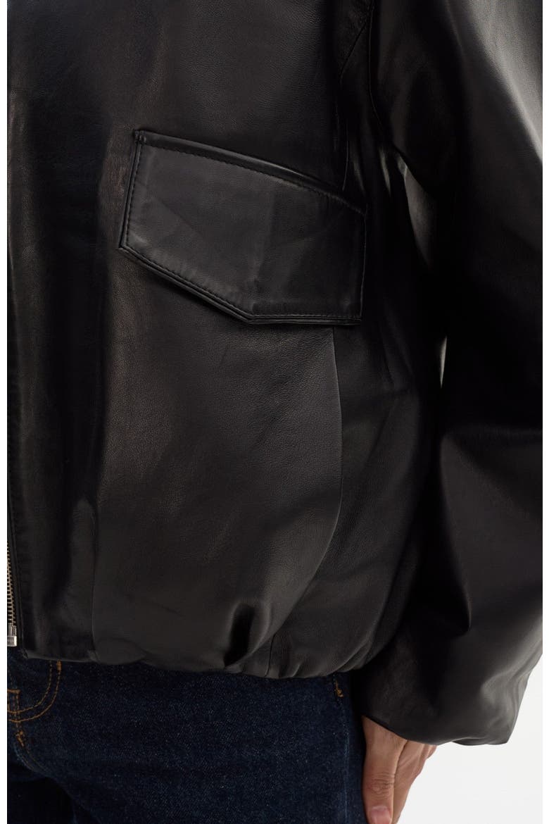 RAMONA | Funnel Neck Leather Jacket, Alternate, color, Black