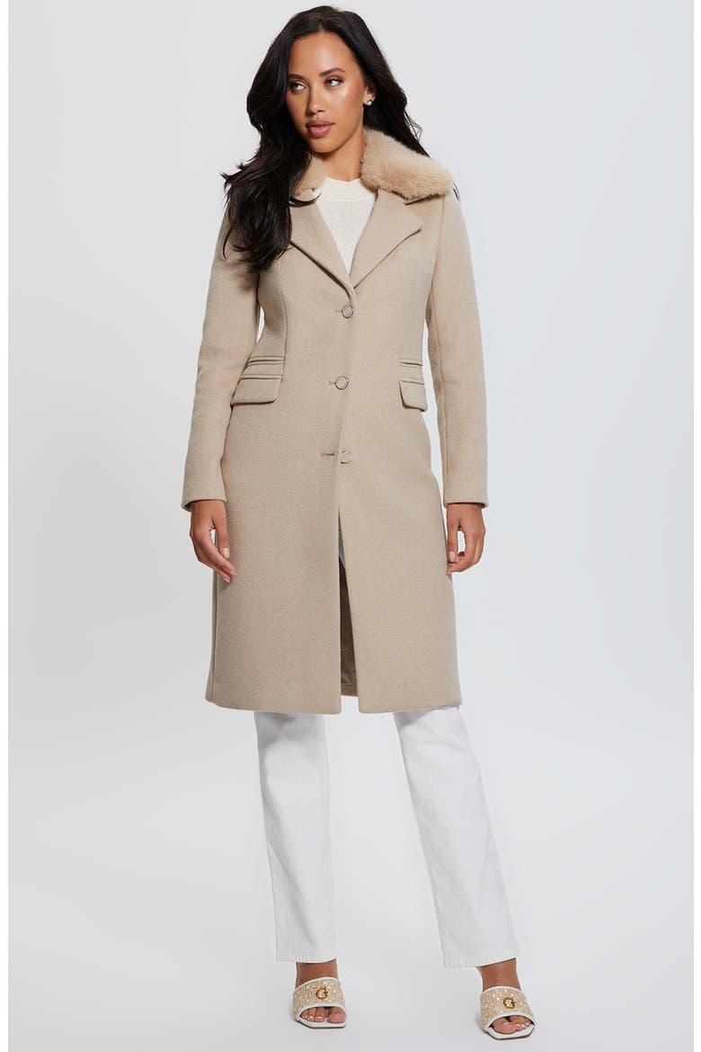 New Laurence Coat with Detachable Faux Fur Collar, Alternate, color, BROWN
