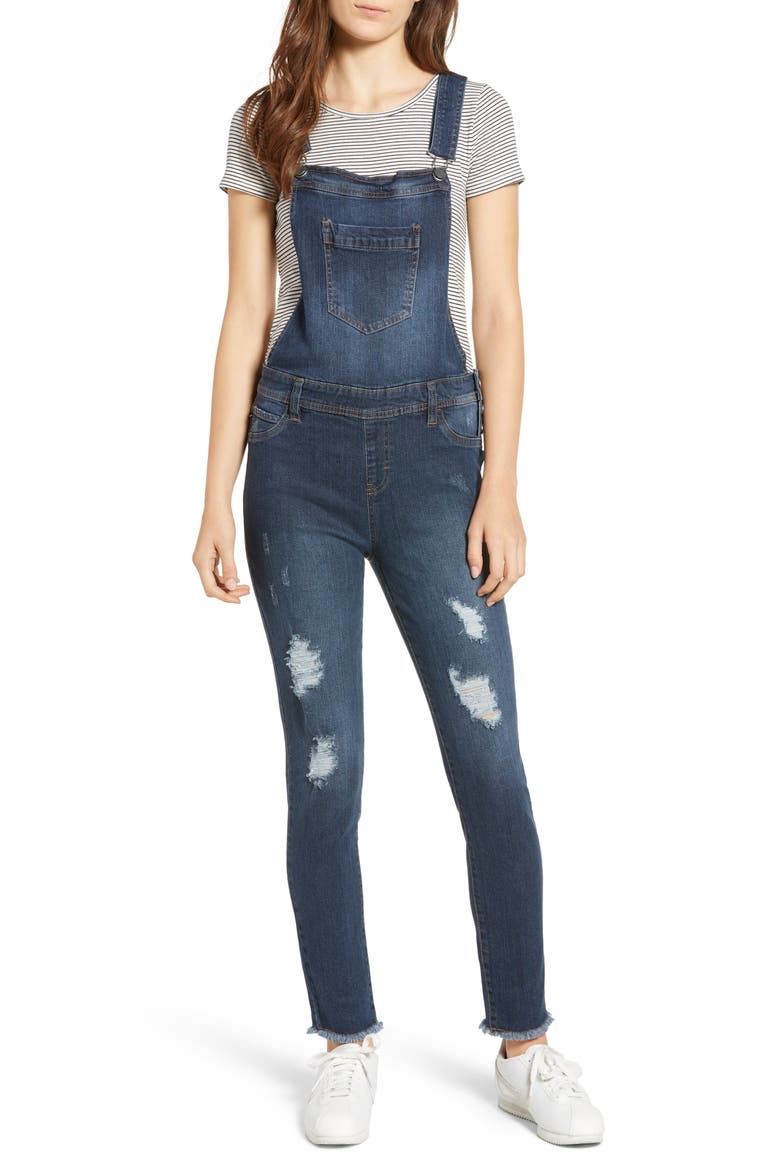 Ripped Skinny Overalls, Main, color, DARK