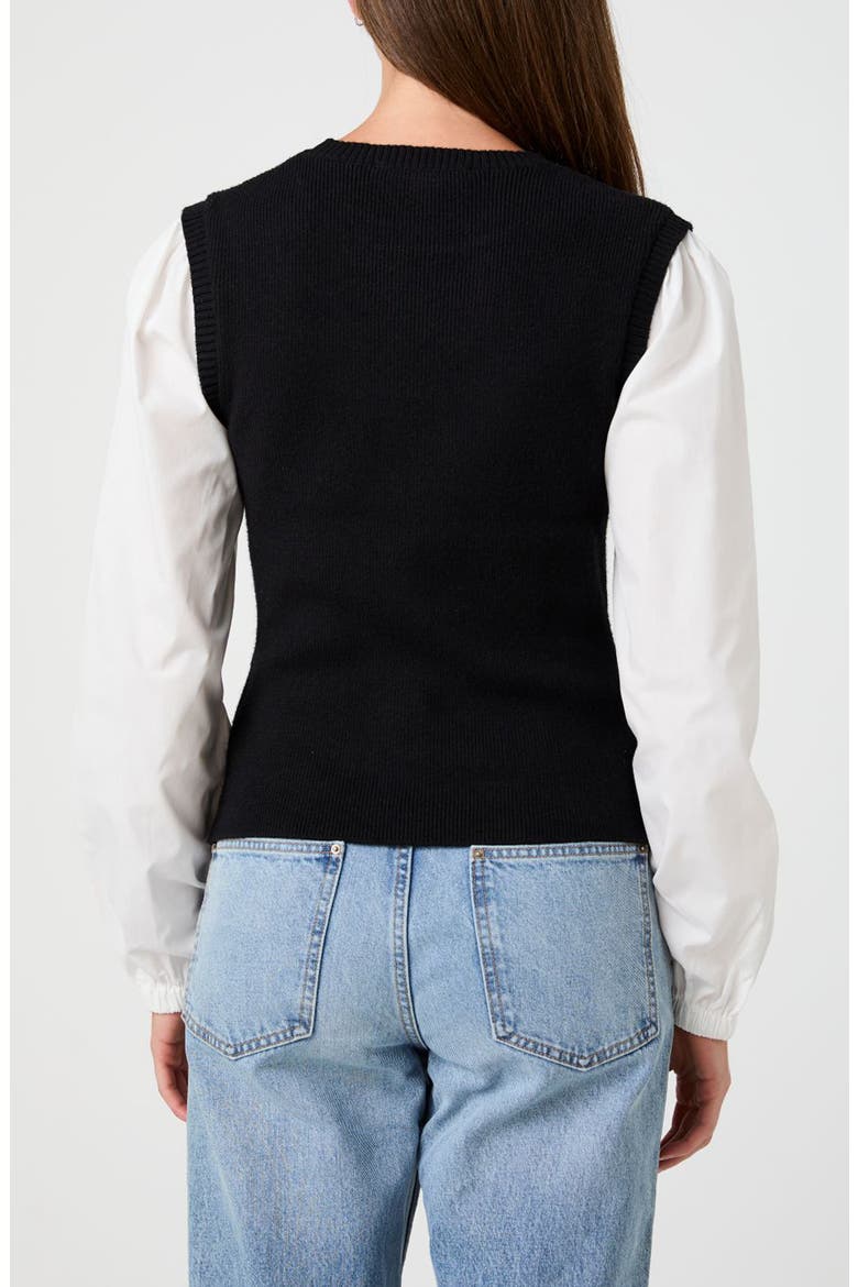 Mixed Media Crewneck Sweater, Alternate, color, BLACK/ WHITE