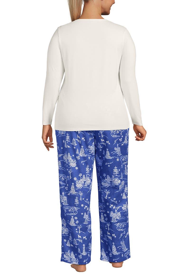 Plus Size Pajama Gift Set - Knit Long Sleeve Top and Flannel Pants, Alternate, color, Muted Cobalt Winter Village