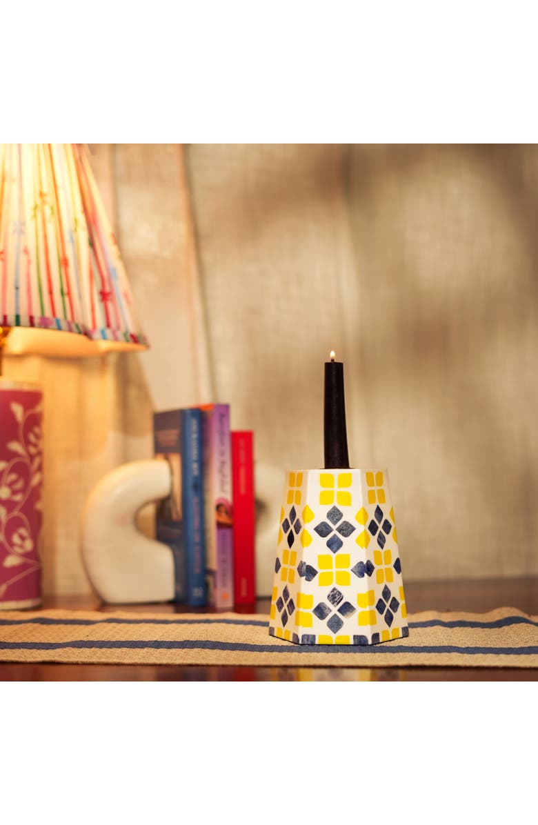 Mela Artisans Marigold Mosaic Inlay Candleholder, Alternate, color, Marigold