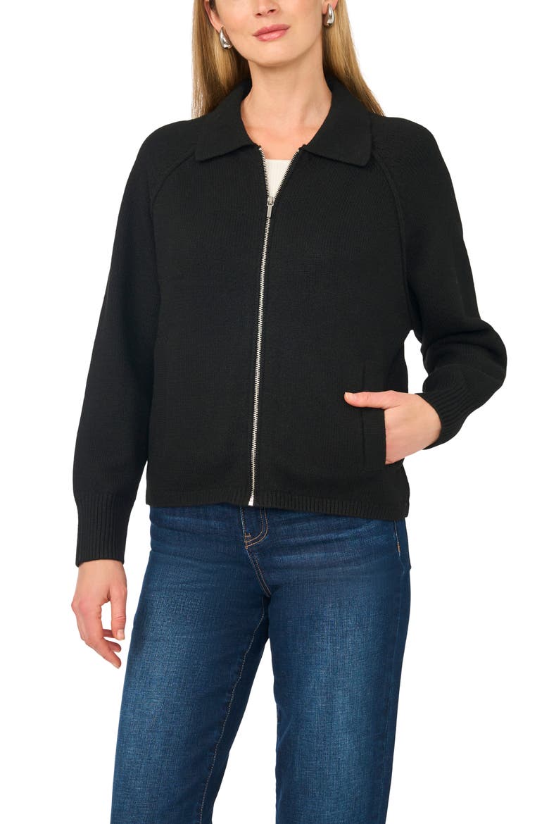 Collared Zip Sweater, Main, color, RICH BLACK