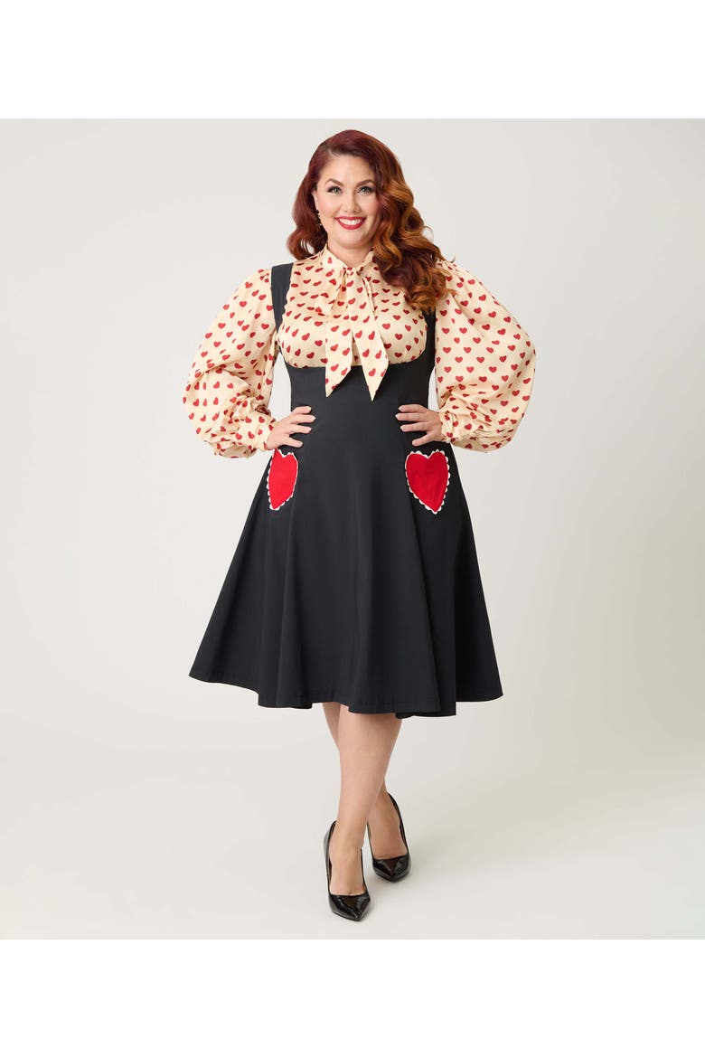 Plus Size Amma Swing Skirt, Main, color, Black W/Red Hearts