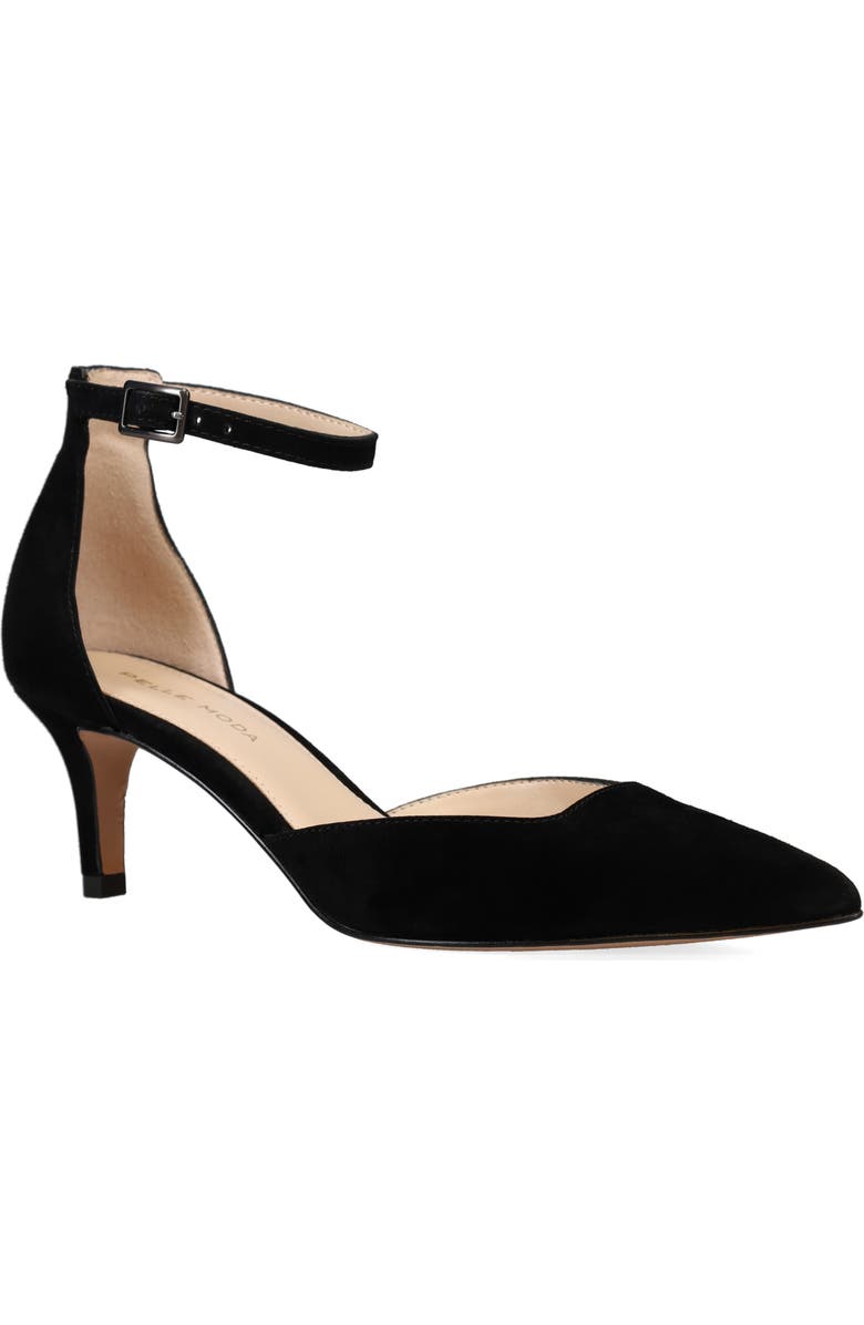 Pelle Moda Kendal Ankle Strap Pointed Toe Kitten Heel Pump, Main, color, Black
