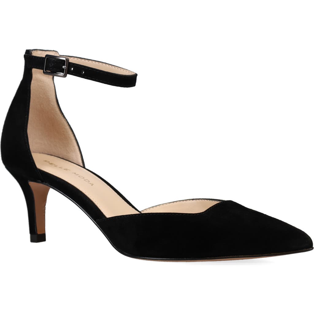 Pelle Moda Kendal Ankle Strap Pointed Toe Kitten Heel Pump In Black