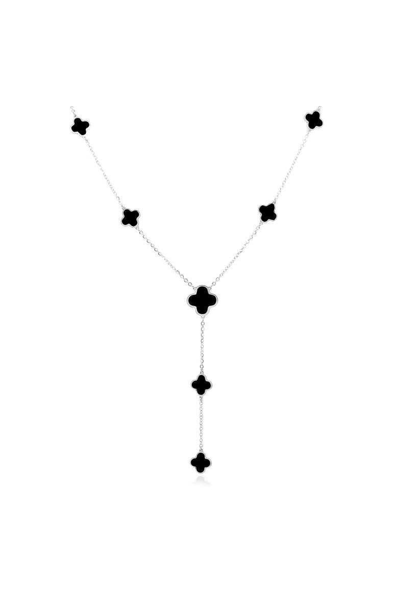The Lovery Fine Jewelry Onyx Clover Station Lariat Necklace, Main, color, White Gold