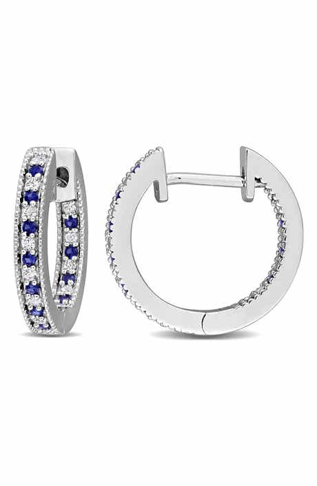 Sterling Silver Created Blue & White Sapphire Hoop Earrings