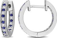 DELMAR Sterling Silver Created Blue & White Sapphire Hoop Earrings
