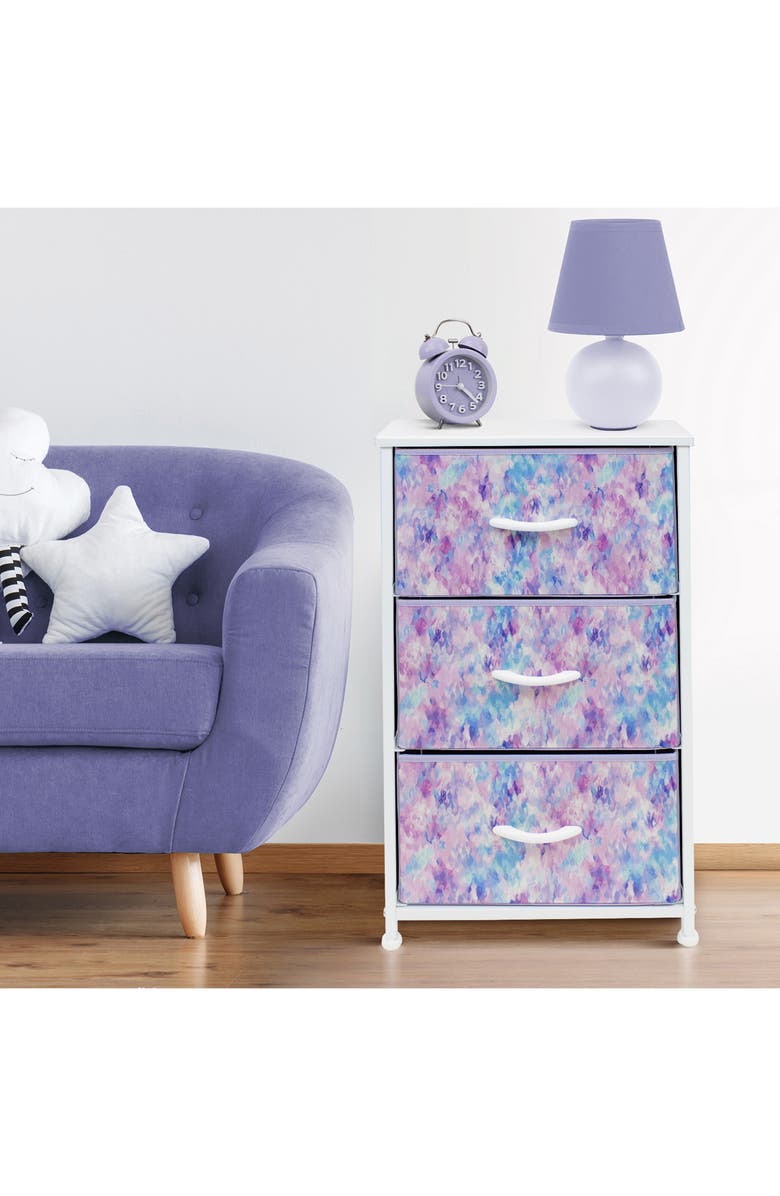 SORBUS Purple Tie-Dye 3-Drawer Nightstand, Alternate, color,