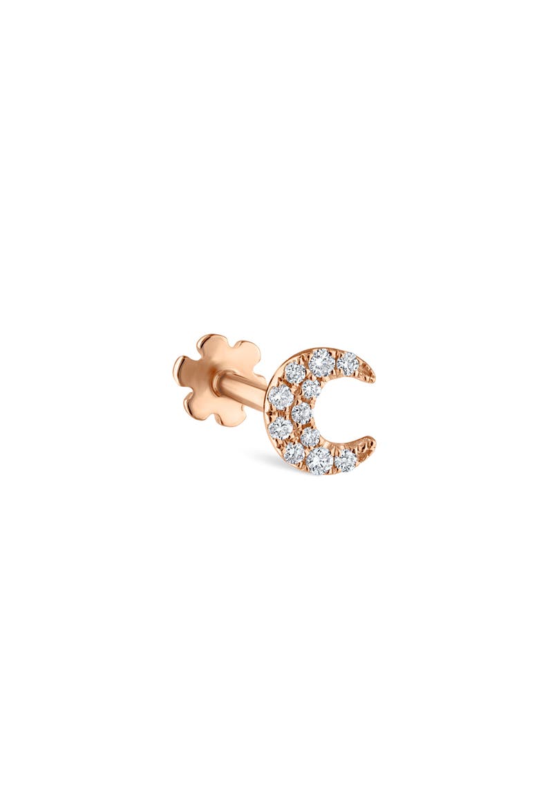 Diamond Moon Threaded Stud Earring, Main, color, 18K ROSE GOLD/ DIAMOND