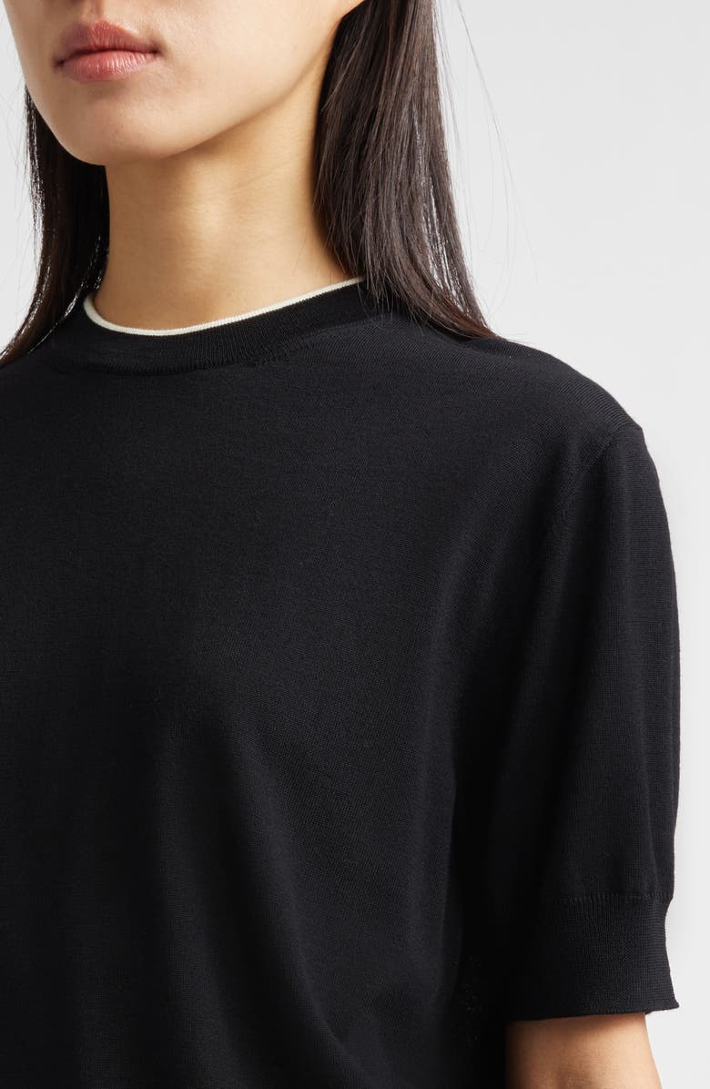 Jil Sander Piped Merino Wool Sweater, Alternate, color, Black