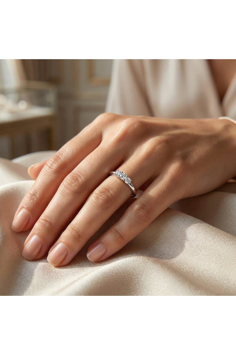 Delicate Diamond 3-Stone Minimalist Anniversary Wedding Ring 14k Gold Lab Grown, Alternate, color, 14k Rose Gold