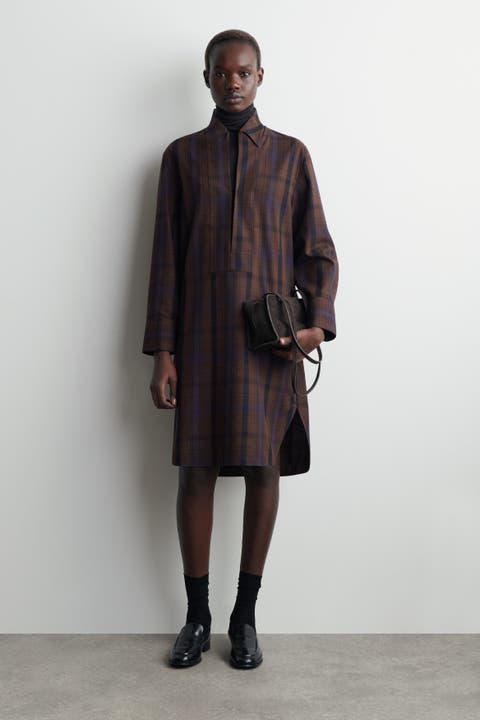 Checked Wool-blend Shirt Dress