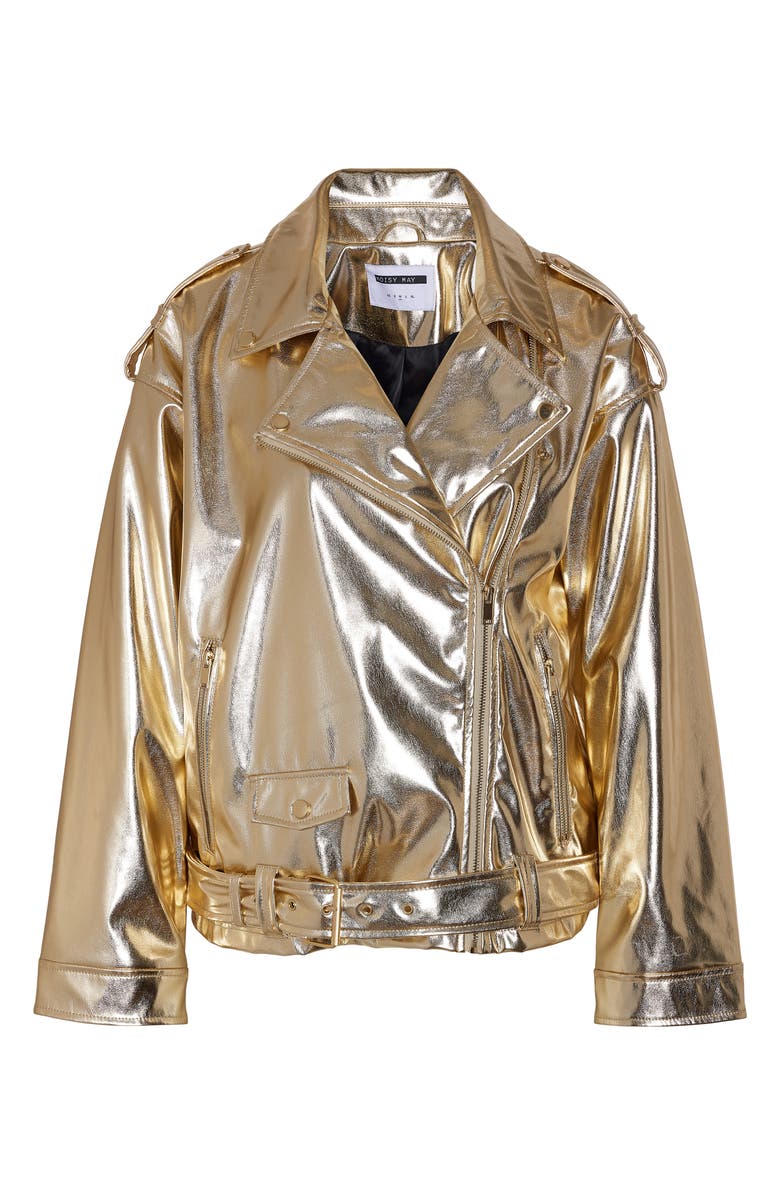 Noisy may Maddie Paulina Metallic Faux Leather Jacket, Alternate, color, Gold Colour Detailb