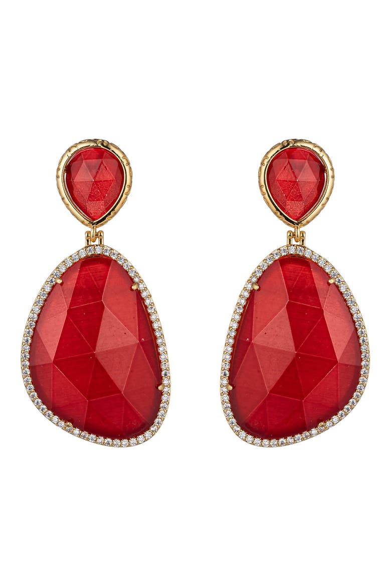 Double Drop Stone Earrings, Main, color, RED