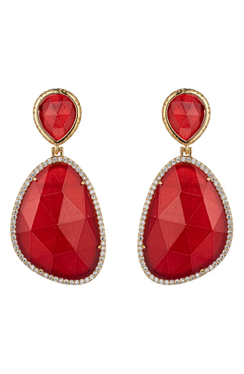 EYE CANDY LOS ANGELES Double Drop Stone Earrings, Main, color, Red