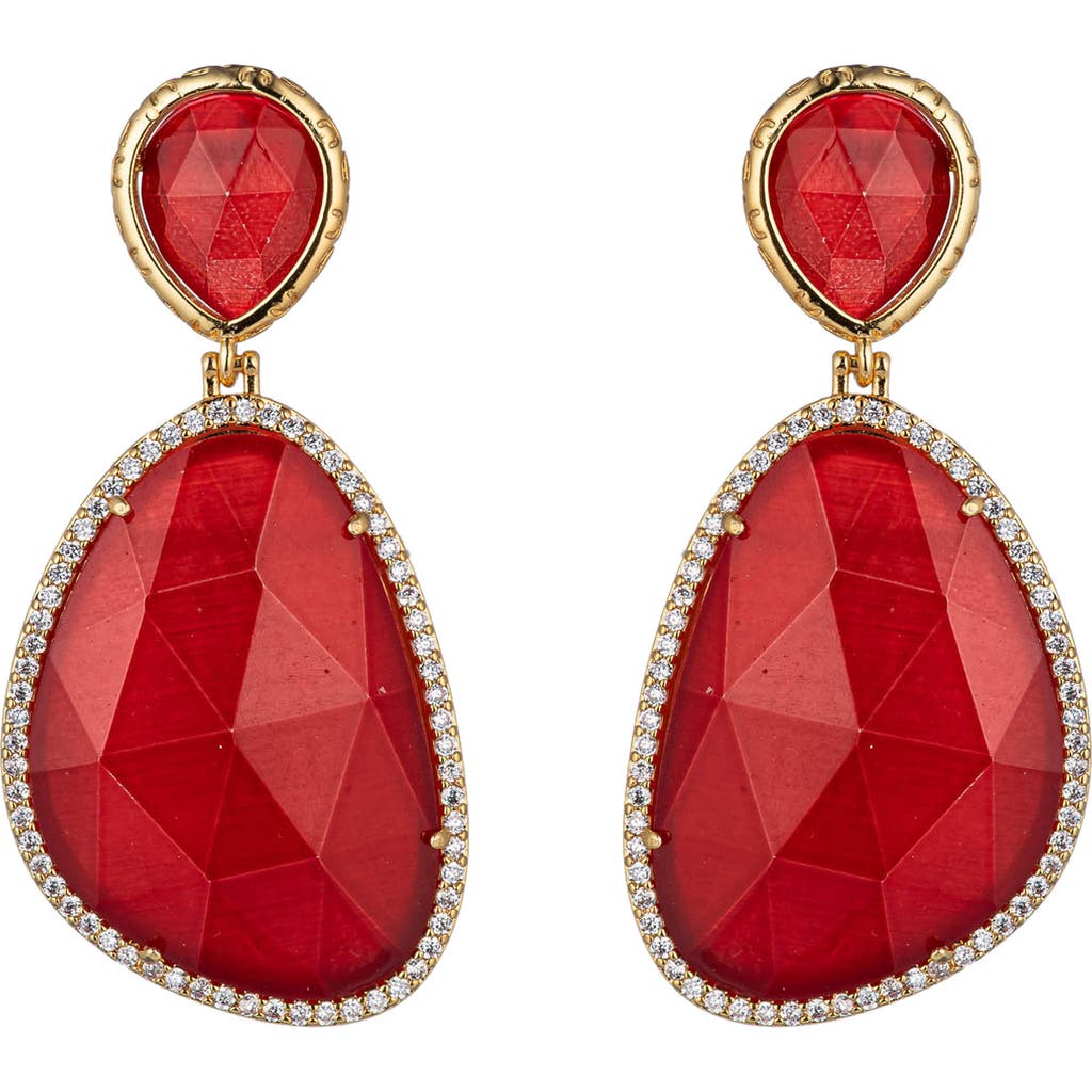 Eye Candy Los Angeles Double Drop Stone Earrings In Red