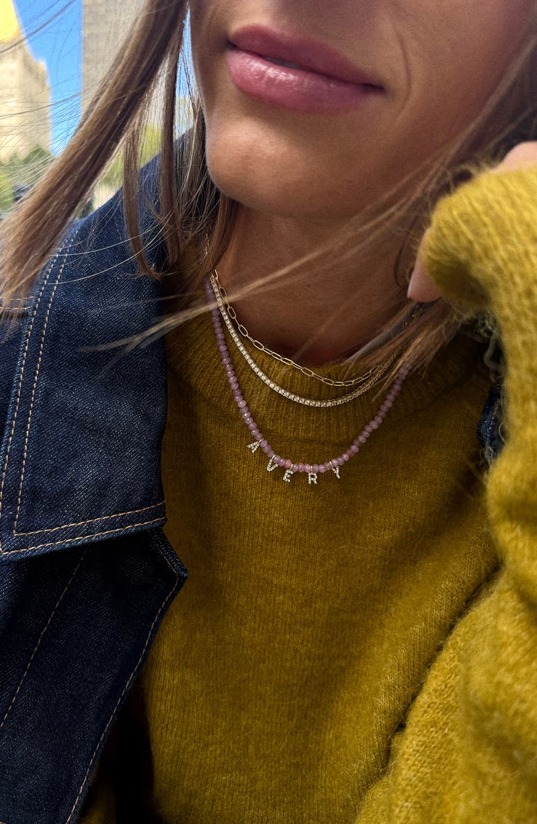 BaubleBar Beaded Custom Letter Necklace, Alternate, color, Purple