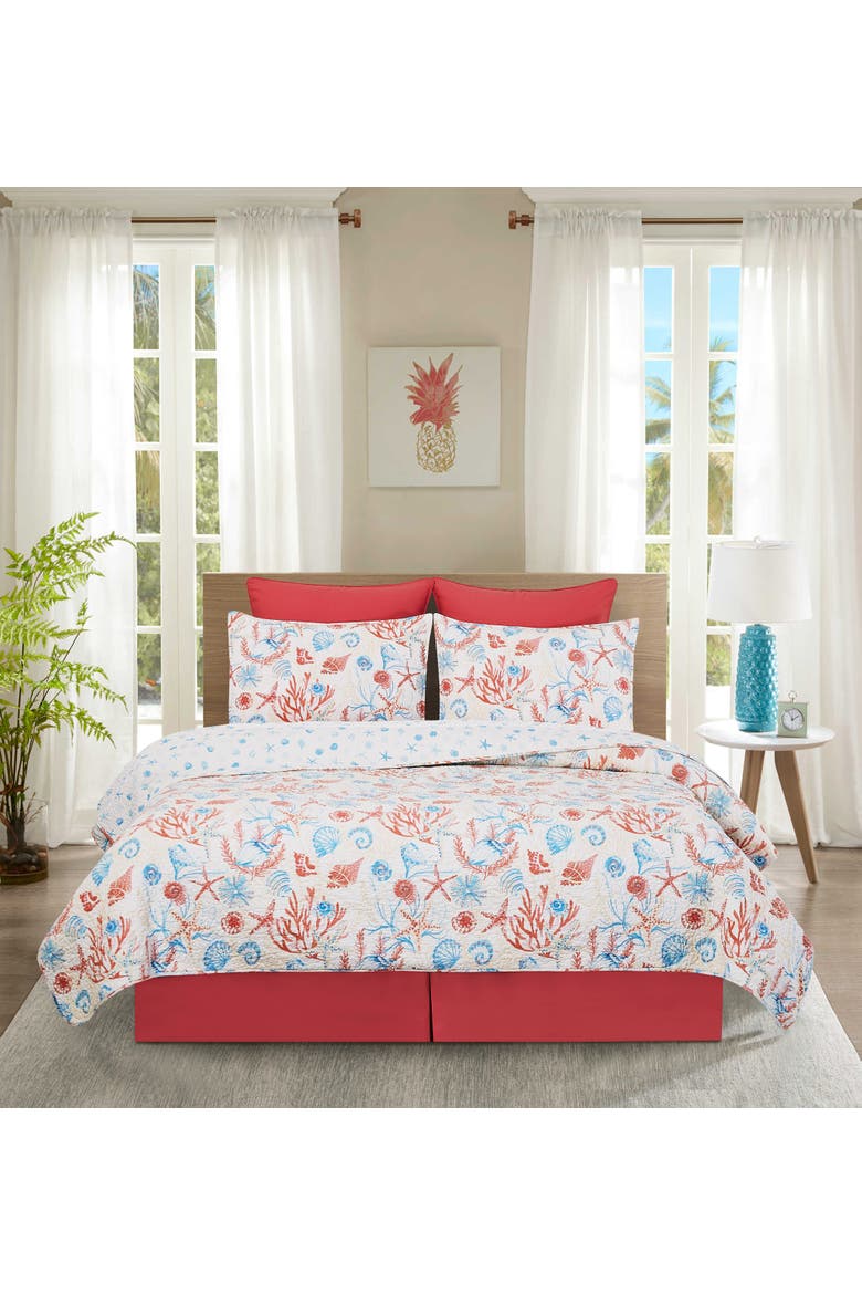 Shelly Shores Coastal Beach Cotton Quilt Set  - Reversible and Machine Washable, Alternate, color, White