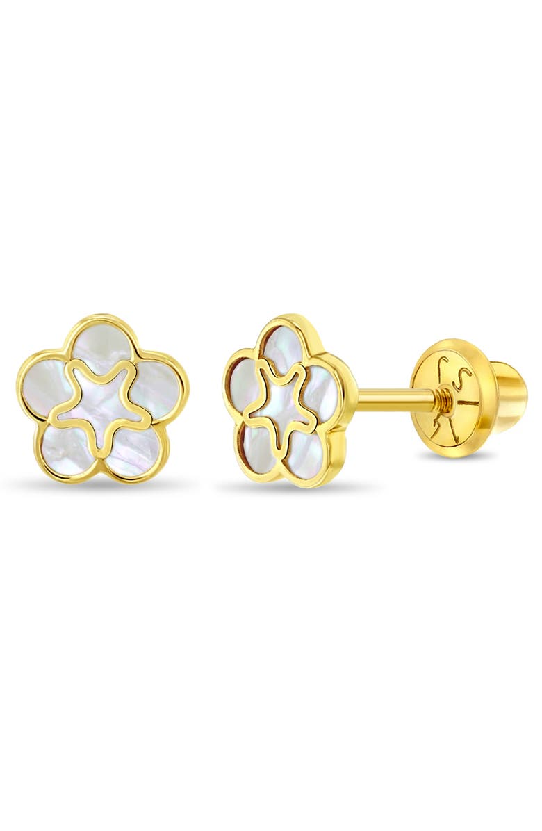 In Season Jewelry 14k Mother of Pearl Flower Earrings, Main, color, Gold