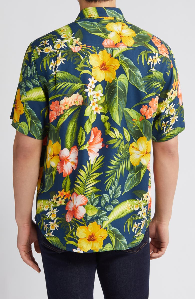 Tommy Bahama Midnight Hibiscus Short Sleeve Silk Button-Up Shirt, Alternate, color,