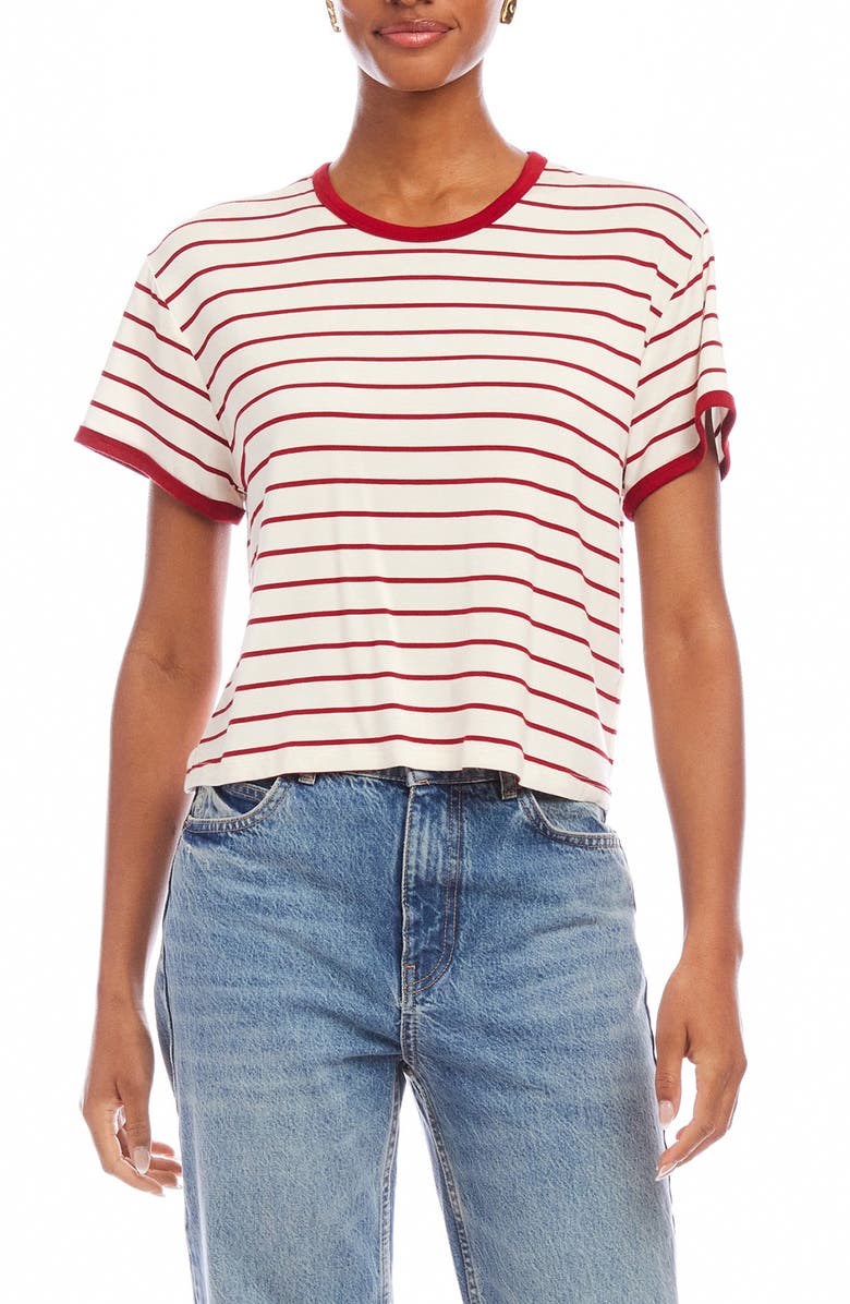 FIFTEEN TWENTY Courtney Stripe Ringer Neck T-Shirt, Main, color, Red