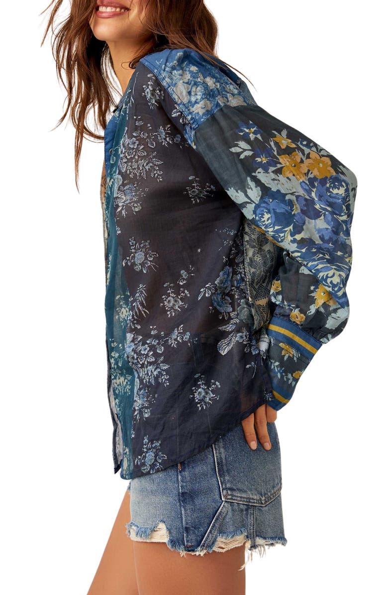 Free People Flower Patch Mixed Print Cotton Button-Up Shirt, Alternate, color, 