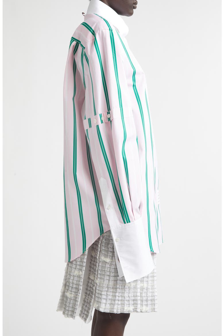 Repp Stripe Oversize Button Armband Cotton Poplin Button-Down Shirt, Alternate, color, LIGHT PINK